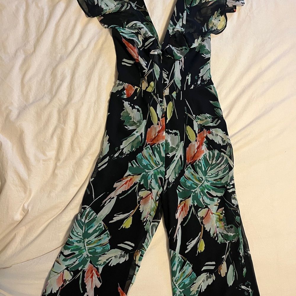 Gianni Bini Black and Green Tropical Jumpsuit